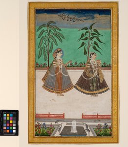 Két nő a Golconda-i Tana Shah háreméből, 1800 körül (átlátszatlan akvarell és arany papíron, albumoldalra rögzítve)