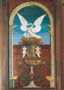 A Defendente Ferrari (1480 vagy 1485-1540) által festett szökőkút a 16. századi kórus hátsó részében, a Biella Szent Jeromos-templomban. Olaszország