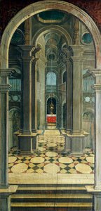Perspektívát festett Defendente Ferrari (1480 vagy 1485-1540), a 16. századi kórus hátsó részére, Szent Jeromos-templom, Biella, Olaszország alkotó: Defendente Ferrari