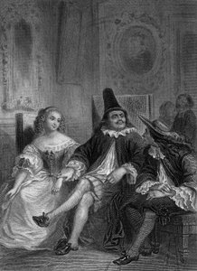 Játssza el a Moliere által írt Az orvos önmaga ellenére című darabot: G. Staal rajza után Delannoy metszete (1870)