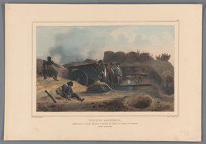 Geschut működés közben, 1832 A toledoi bástyát a Fernando bástyával összekötő Courtine-on alapított elem (cím a tárgyon) Raffet rajzai a természetből az antwerpeni fellegvár ostrománál (a sorozat címe a tárgyon) alkotó: Denis Auguste Marie Raffet