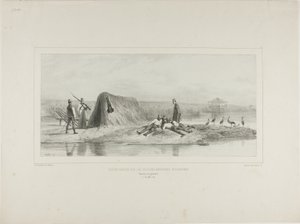 A magyar katonai telepek őrhelye, Duna bal part, 1837. július 7. alkotó: Denis Auguste Marie Raffet