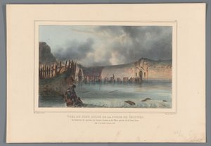 Vernielde brug, 1832 Kilátás a Mentőkapu romos hídjára, a Pacioto-bástya bal oldali visszatérőjére és a félhold bal oldalára (cím a tárgyon) Raffet rajzai az antwerpeni fellegvár ostrománál eltöltött életből (sorozat címe az objektumon alkotó: Denis Auguste Marie Raffet