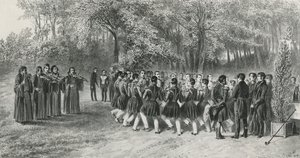 Vallachiai kör, a cigányok előadásában és a második ezred zenészei által táncolva Ghika herceg otthonában, Ghospodar, Vallachia, 1839. alkotó: Denis Auguste Marie Raffet