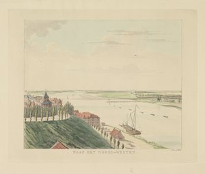 Kilátás a Valkhofra és a Waalra Nijmegentől északnyugatra Északnyugatra (cím az objektumon) Nijmegen városának látnivalói (sorozat címe) Geldersch-panoráma vagy körkép az életről a nymegeni kilátón (sorozat címe)