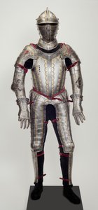 Field Armour, egy garnitúrából, valószínűleg Ludwig Ungnad von Weissenwolf auf Sunegg számára készült, 1552 körül (acél dombornyomott, maratott, feketített és aranyozott díszítéssel, modern sárgarézzel, bársonnyal, bőrrel és acéllal) alkotó: Desiderius Helmschmid