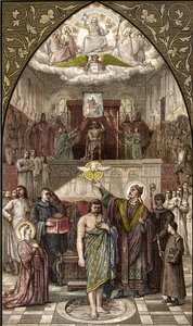 Szent Remigius megkereszteli Clovist Reimsben - I. Clovis Ferenc (466-511) királyának Reimsben megkeresztelkedése Saint Remi Éva által 496.12.25-én (vagy 499-én) - metszet Desire Francois Laugee festménye után alkotó: Desire Francois Laugee