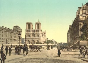 Notre Dame és Szent Mihály híd, Párizs, Franciaország, 1900 körül alkotó: Detroit Publishing Co.