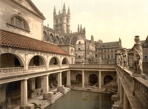 Római fürdő és apátság, Bath, 1890-1900 körül (fotokróm nyomat) alkotó: Detroit Publishing Co.