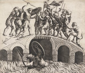 Horatio Coclès Megmenti magát úszással, 16. század.