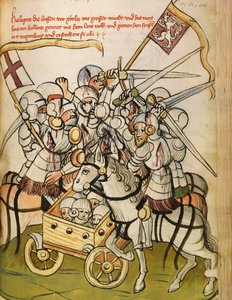 Csatajelenet a katolikus keresztes hadjárat során a husziták, Jan Hus (vagy Jean Huss) támogatói ellen alkotó: Diebold (workshop) Lauber