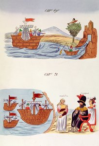 69-es és 71-es sapka, illusztrációk a „Historia de las Indias de Nueva Espana y Islas de tierra firme”-ből, Jules Desportes (Mexikó, 1867-80) lemezeivel