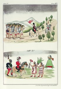 72-es és 73-as sapka, illusztrációk a „Historia de las Indias de Nueva Espana y Islas de tierra firme”-ből, Jules Desportes (Mexikó, 1867-80) lemezeivel alkotó: Diego Duran