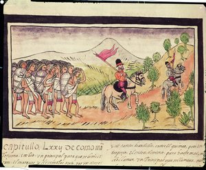 Fol.204v A totonac indiánok segítik a konkvisztádorokat az anyagok szállításában, 1579