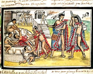Fol.70v Human Sacrifice, a „Codex Duran” 1579-ből (vellum)