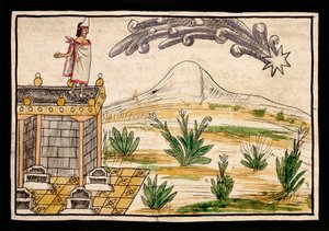 Montezuma az üstököst figyelve, miniatűr Indiák történetéből, Diego Duran (1537-1588)