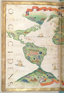 Amerika, részlet a világatlaszból, 1565 (vellum)