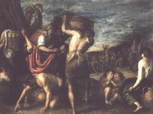 Manna bukása (olaj, vászon) alkotó: Diego Polo