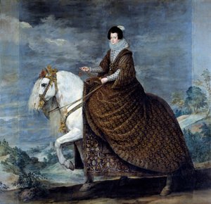 Francia Erzsébet vagy Bourbon Izabella (1602-1644), IV. Fülöp spanyol feleségének lovas portréja 1616-ban Diego Velasquez (1599-1660) festménye 1635 V. 3,01x3,14 m Madrid, Musee du Prado – Francia Isabelle lovas portréja (1602-1644), alkotó: Diego Velázquez