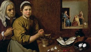 Konyhai jelenet Krisztussal Márta és Mária házában, 1618 körül (olaj, vászon) alkotó: Diego Velázquez