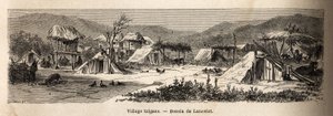 Cigány falu. A Párizsból Bukarestbe tartó utazást illusztráló metszet Lancelot rajzolótól 1860-ban, amelyet a „Le tour du monde, nouveau Journal des voyages” jelent meg Edouard Charton irányítása alatt. alkotó: Dieudonne Auguste Lancelot