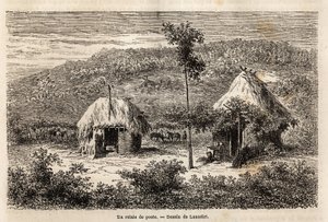 Postaváltó Bukarest és Pitesti között. A Párizsból Bukarestbe (Románia) tartó utazást illusztráló metszet 1860-ban Lancelot tervezőtől, a „Le tour du monde, nouveau Journal des voyages” című kiadványban, amelyet Edouard Charton irányítása alatt adtak ki.