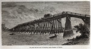 Fahíd a Dunán, Passau és Bécs között, Lancelot rajza Victor Duruy Párizsból Bukarestbe tartó utazásának illusztrálására 1860-ban. Metszet a „Le tour du monde”-ban, szerkesztette Edouard Charton alkotó: Dieudonne Auguste Lancelot