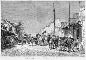 Francia rezidencia Hanoiban. Lancelot metszet, fénykép után, a Trente mois au Tonkin című történet illusztrálására 1884-ben, Doctor Hocquard, in le tour du monde 1889, rendező: Edouard Charton (1807-1890), Hachette, Párizs. alkotó: Dieudonne Auguste Lancelot