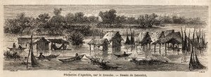 Apathin (Szerbia) halászata a Dunán. Lancelot rajza, 1860-ban Párizsból Bukarestbe tartó utazásának illusztrálására. Metszet a „Le tour du monde”-ban, szerkesztette Edouard Charton alkotó: Dieudonne Auguste Lancelot