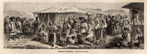 Tesmevar (vagy Temesvár) sétáló lakossága Romániában. A Párizsból Bukarestbe tartó utazást illusztráló metszet Lancelot rajzolótól 1860-ban, amelyet a „Le tour du monde, nouveau Journal des voyages” jelent meg Edouard Charton irányítása alatt.