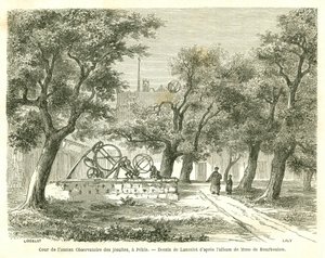 Kilátás az egykori jezsuita csillagvizsgáló udvarára Pekinben (Peking), Kína. Lancelot metszete, a „Le Tour du Monde, Nouveau Journal des Voyages” című kiadványban, szerkesztette: Edouard Charton, Párizs alkotó: Dieudonne Auguste Lancelot