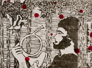 Siegfried, a fadarázs és a sárkányvér, Wagner Ring-ciklusa (fametszet) alkotó: Dione Verulam