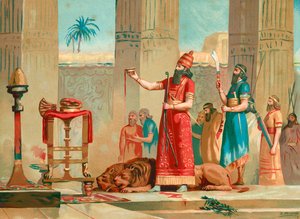 Ashurbanipal oroszlánokat ajánl fel áldozatul