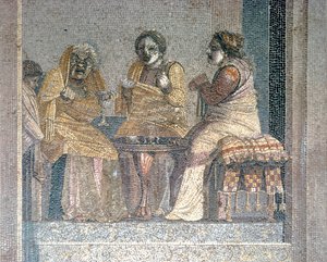 Római mozaik a színdarabból álarcos színészekkel, Cicero villája, Pompei, Kr.e. II. század alkotó: Dioscurides of Samos