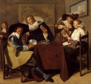 Egy elegáns kártyaparti (olaj, panel) alkotó: Dirck (attr. to) Hals