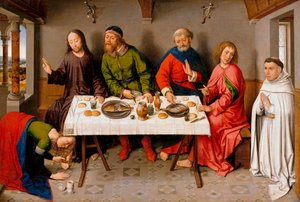 „Krisztus Simon farizeusnál” (Krisztus Simon farizeus házában) Mária Magdolna kenőcsöt oszt Jézus lábára – Dirk (Dieric) Bouts festménye, dit le Vieux (1410/20-1475), 1450 körül – Olaj fán, 40,5x61 - Staatliche Museen, Berl