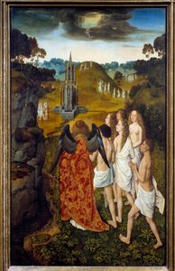 Az út a mennybe vagy a kiválasztott mennybemenetele Dirck (Dieric, Dirk) Bouts le Vieux (az idősebb) festménye fára (1410-1475) 1450 V. 1,15x0,7 m Lille, Szépművészeti Múzeum