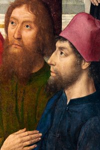 Plébániatemplom (Szent Péter plébániatemplom). festmény. Utolsó vacsora. Dirk Bouts. 1464-1468. Részlet. központi panel. alkotó: Dirck Bouts