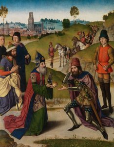 Ábrahám és Melkisédek találkozása, részlet a Szentségi Oltárról, 1464-68 körül (olaj, tábla)