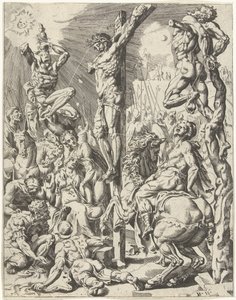 Krisztus a kereszten A bukás és az emberiség megváltása Krisztus életén és szenvedésen keresztül (sorozat címe) alkotó: Dirck Volckertsz. Coornhert (attributed to)