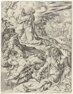 Krisztus a Gecsemáné kertben Az emberiség bukása és megváltása Krisztus életén és szenvedésén keresztül (sorozat címe) alkotó: Dirck Volckertsz. Coornhert (attributed to)