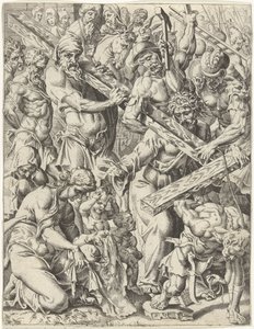 A kereszt hordozása Az emberiség bukása és megváltása Krisztus életén és szenvedésen keresztül (sorozat címe) alkotó: Dirck Volckertsz. Coornhert (attributed to)