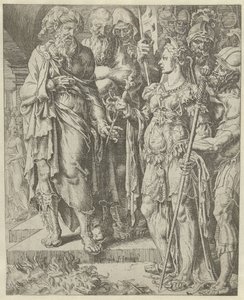 Tamar megmutatja a biztosítékot Júda és Támár története (sorozat címe) alkotó: Dirck Volckertsz. Coornhert (attributed to)