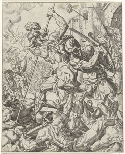 Az asszír hadsereg repülése Judith és Holofernes (sorozat címe) alkotó: Dirck Volckertsz. Coornhert (attributed to)