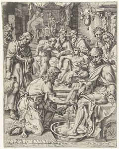 lábmosás Az emberiség bukása és megváltása Krisztus életén és szenvedésen keresztül (sorozat címe) alkotó: Dirck Volckertsz. Coornhert (attributed to)