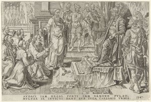 Hat német város leigázása, 1547 V. Károly győzelmei (sorozat címe) Divi Caroli. v. imp. dönt. max. victoriae, ex multis praecipuae (sorozat címe) alkotó: Dirck Volckertsz. Coornhert