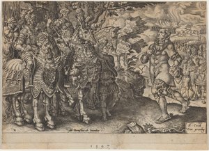 Frigyes János szász választófejedelem megadása a mühlbergi csata után alkotó: Dirck Volckertz Coornhert, after Maerten van Heemskerck