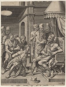A könyörtelen szolga, akit a király elé vittek alkotó: Dirck Volckertz Coornhert, after Maerten van Heemskerck
