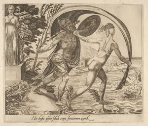 A pajzs nem használ, ha a szerencse hátat fordít a hat mondásból a szerencseről, kb. 1560. alkotó: Dirck Volkertsen Coornhert
