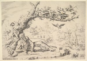 Illést Ravens táplálta, 1549. alkotó: Dirck Volkertsen Coornhert